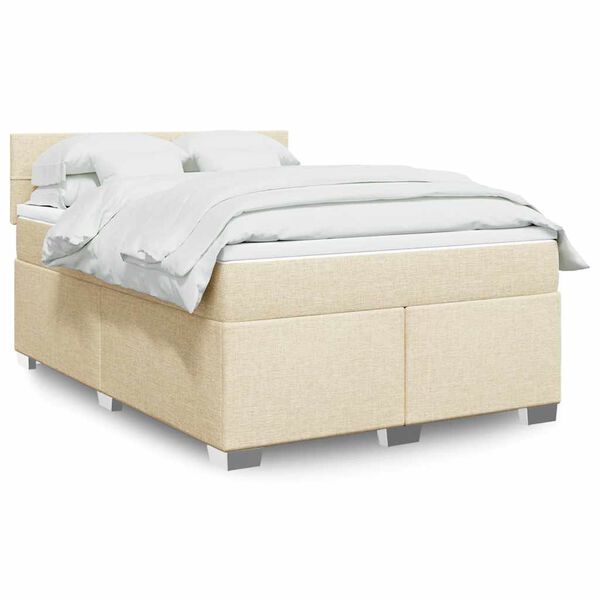 vidaXL Boxspring posteľ s matracom kr&eacute;mov&yacute; 140x190 cm l&aacute;tka