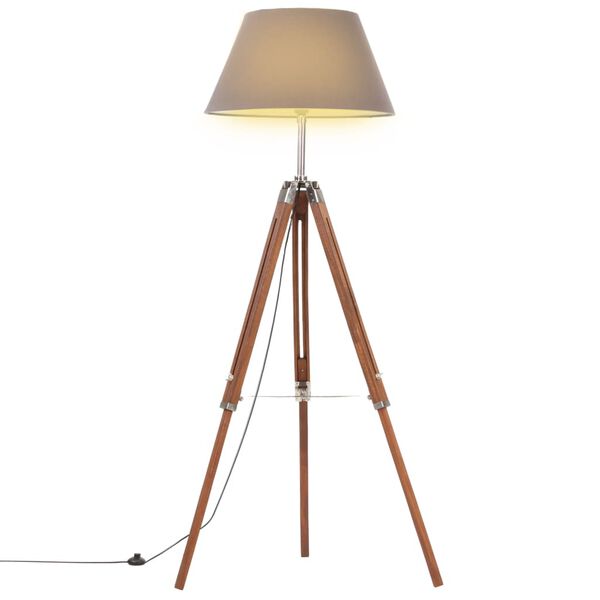 vidaXL Lampa na stat&iacute;ve medovo-hned&aacute; a siv&aacute; 141 cm teakov&yacute; mas&iacute;v