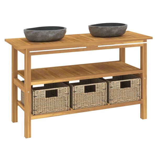 vidaXL Kúpeľňová skrinka s umývadlami z riečneho kameňa a tíkový masív