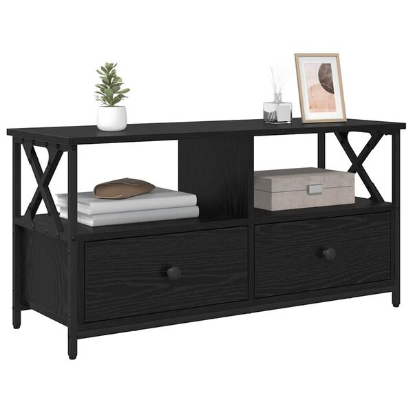 vidaXL TV skrinka Čierny dub 90 x 33 x 45 cm Inžinierske drevo a oceľ