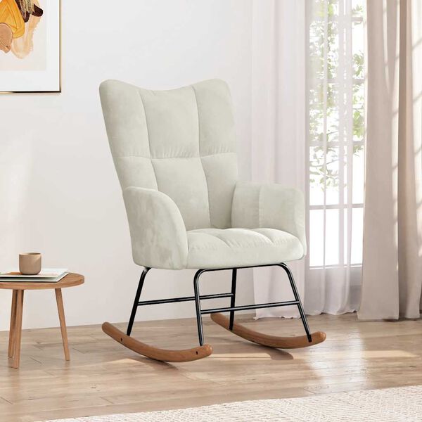 vidaXL Hojdacie kreslo kr&eacute;movo-biele zamat