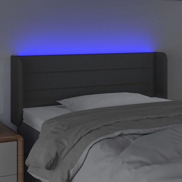 vidaXL Čelo postele s LED tmavosivé 103x16x78/88 cm látka