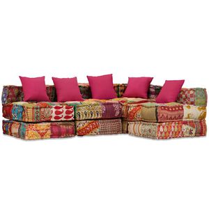 vidaXL 4-miestna modul&aacute;rna taburetka, patchwork, l&aacute;tka