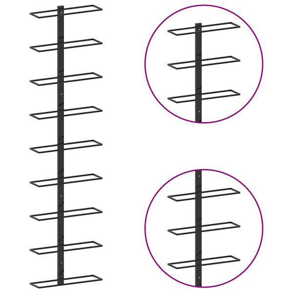 vidaXL Nástenný stojan na víno na 9 fliaš čierny železný