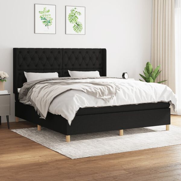 vidaXL Posteľn&yacute; r&aacute;m boxspring s matracom čierny 160x200 cm l&aacute;tka