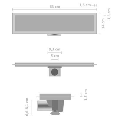 vidaXL Sprchový odtok s krytom 2 v 1 63x14 cm nehrdzavejúca oceľ