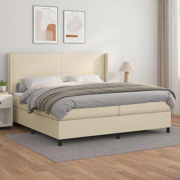 vidaXL Boxspring posteľ s matracom krémová 200x200 cm umelá koža