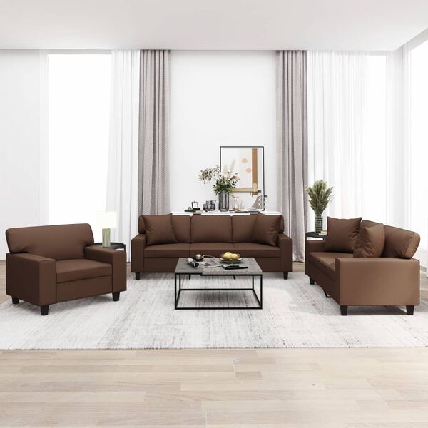 vidaXL 3-dielna sedacia s&uacute;prava s vank&uacute;&scaron;mi hned&aacute; umel&aacute; koža