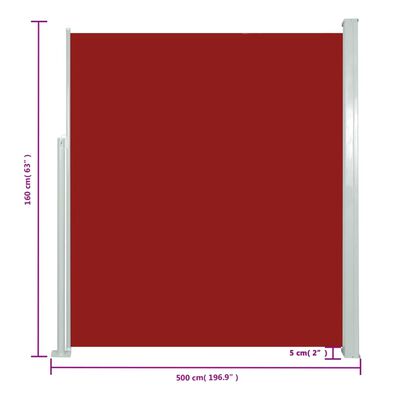 vidaXL Zaťahovacia bočná markíza červená 160 x 500 cm