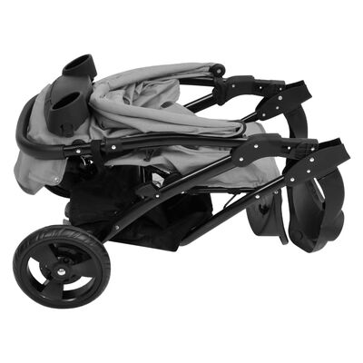 vidaXL 3-kolesový detský kočík bledosivý a čierny oceľový