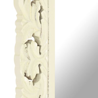 vidaXL Ručne vyrezávané zrkadlo biele 110x50 cm masívne mangovníkové drevo