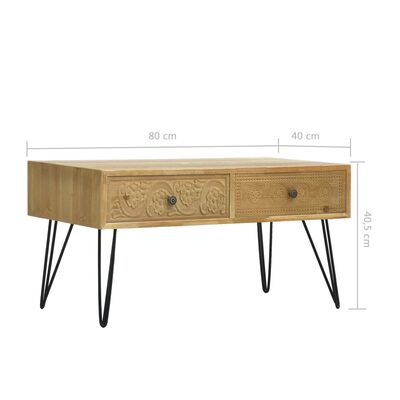 vidaXL Konferenčný stolík s 2 zásuvkami vyrezávaný hnedý 80x40x40,5 cm drevený