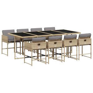 vidaXL 9-dielna z&aacute;hr. jed&aacute;lensk&aacute; sada s vank&uacute;&scaron;mi mix b&eacute;žovej polyratan