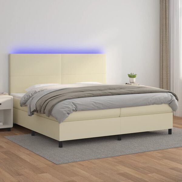 vidaXL Boxspring posteľ s matracom a LED kr&eacute;mov&aacute; 200x200 cm umel&aacute; koža