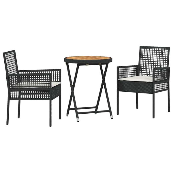 vidaXL Záhradný bistro set 3 pcs Čierna Poly ratan