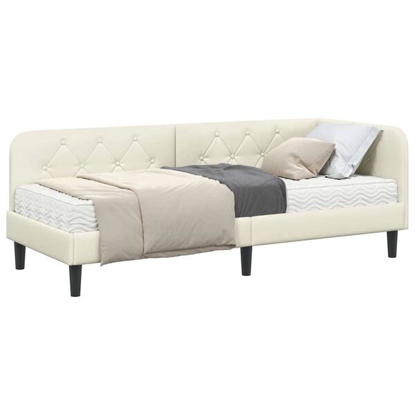 vidaXL Rohový rám postele s matracmi Krémová 80 x 200 cm Zamat