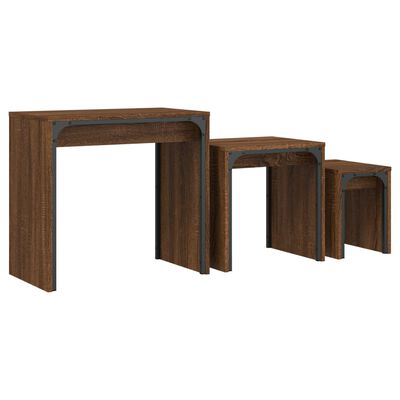 vidaXL Zasúvacie konferenčné stolíky 3 ks hnedý dub kompozitné drevo