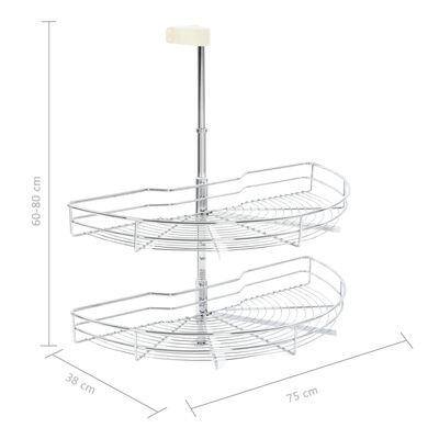 vidaXL 2-pochodový drôtený kuchynský kôš otočný o 180° strieborný 75x38x80 cm