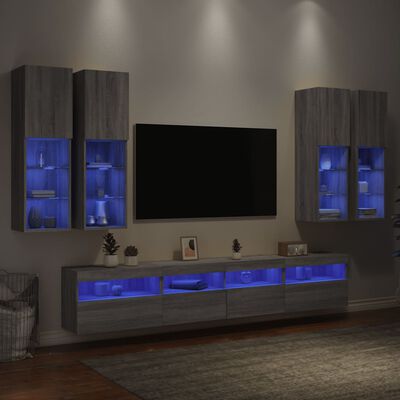 vidaXL 7-dielna súprava TV nástenných skriniek s LED sivá sonoma
