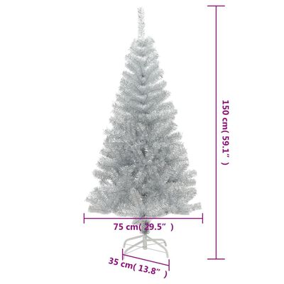 vidaXL Umelý vianočný stromček so stojanom, strieborný 150 cm, PET