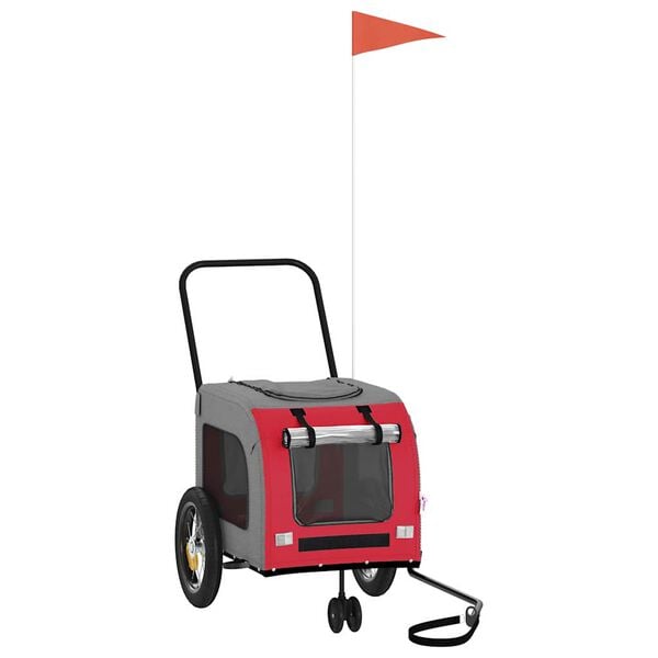 vidaXL Voz&iacute;k za bicykel pre dom&aacute;ce zvierat&aacute; s &uacute;ložiskom Červen&aacute; a siv&aacute;