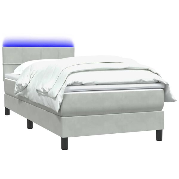 vidaXL Box Spring Posteľ s matracom a LED Svetlosiv&aacute; 100x220 cm Zamat