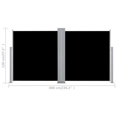 vidaXL Zaťahovacia bočná markíza, čierna 120x600 cm