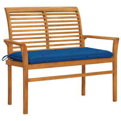 vidaXL Záhradná lavička, modrá podložka 112 cm, tíkový masív