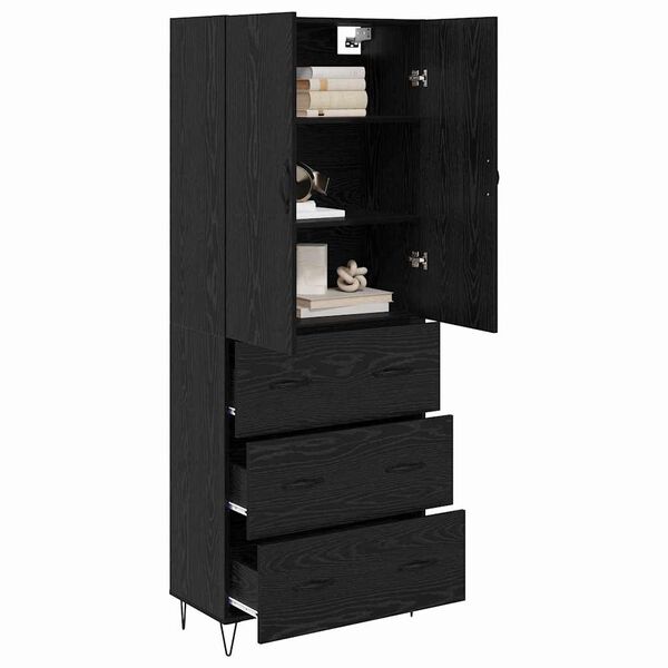 vidaXL Highboard so z&aacute;suvkou 2 pcs Čierny dub Kon&scaron;trukčn&eacute; drevo a sklo