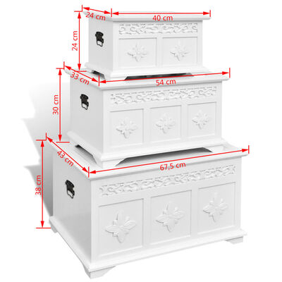 vidaXL Súprava skladovacích truhlíc, 3 kusy, biely náter