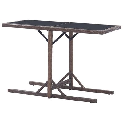 vidaXL Záhradný stôl hnedý 110x53x72 cm sklenený a polyratan
