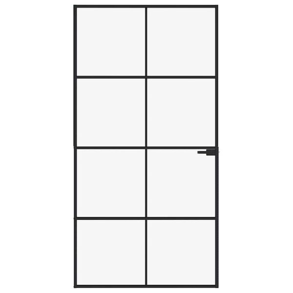 vidaXL Vn&uacute;torn&eacute; dvere čierne 102x201,5 cm tvrden&eacute; sklo a hlin&iacute;k &uacute;zke