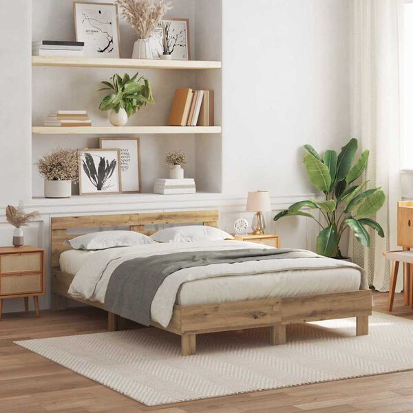 vidaXL R&aacute;m postele s LED Remeseln&yacute; dub 140 x 190 cm Kompozitn&eacute; drevo