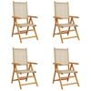 vidaXL Skladacie polohovacie stoličky 4 ks, b&eacute;žov&eacute;, polyratan a mas&iacute;vne drevo