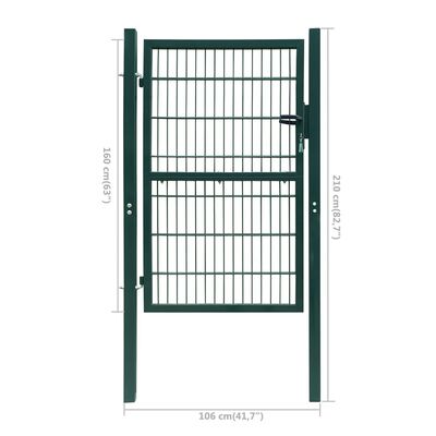 vidaXL Plotová brána 2D (jednokrídlová), zelená 106x210 cm