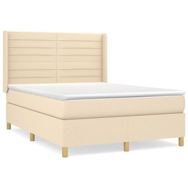 vidaXL Boxspring posteľ s matracom kr&eacute;mov&yacute; 140x190 cm l&aacute;tka