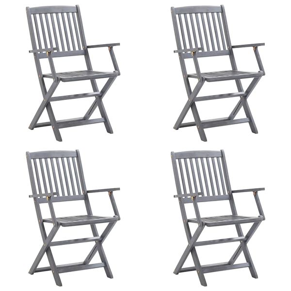 vidaXL Skladacie vonkajšie stoličky s podložkami 4 ks akáciový masív