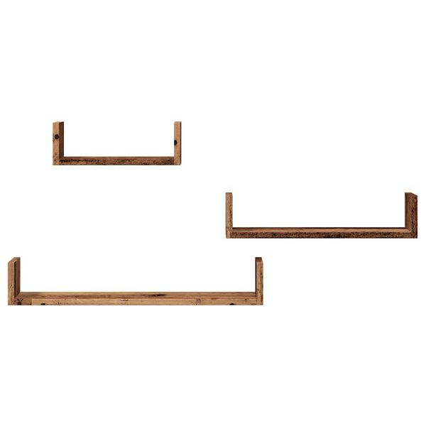 vidaXL Nástenné police 3 ks, staré drevo, kompozitné drevo