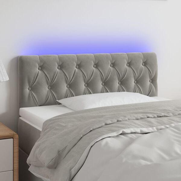 vidaXL Čelo postele s LED bledosivé 90x7x78/88 cm zamat