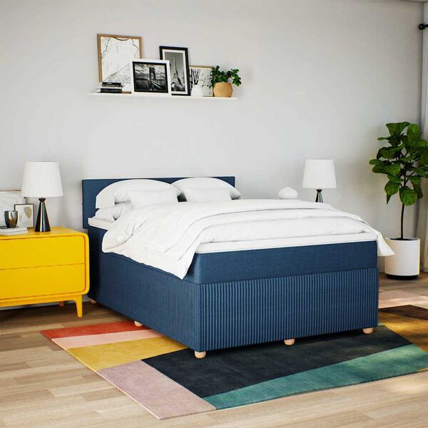 vidaXL Posteľn&yacute; r&aacute;m boxspring s matracom modr&yacute; 160x200 cm l&aacute;tka