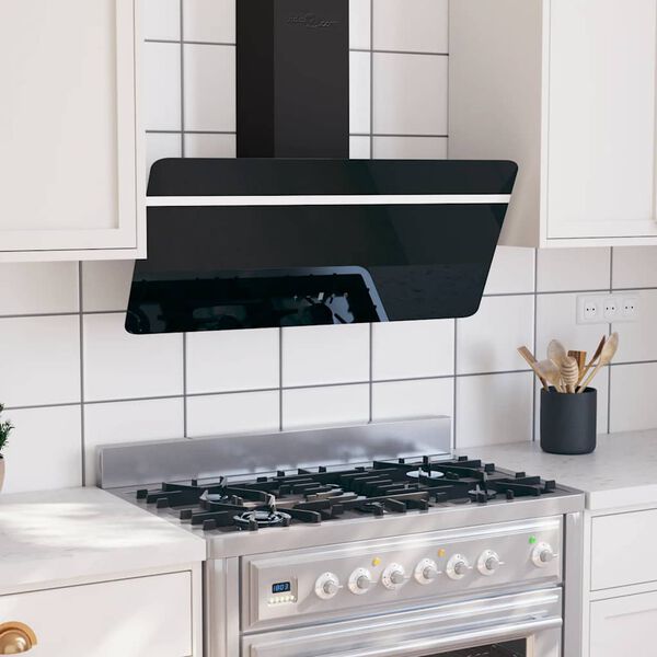 vidaXL N&aacute;stenn&yacute; digestor 90 cm oceľ a tvrden&eacute; sklo čierny