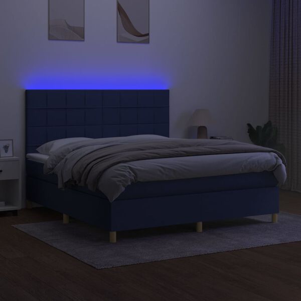 vidaXL Posteľ boxsping s matracom a LED modr&aacute; 180x200 cm l&aacute;tka