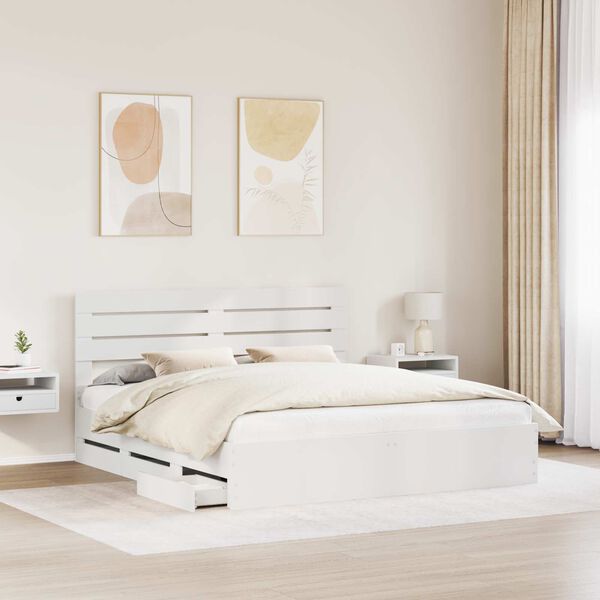 vidaXL R&aacute;m postele so z&aacute;suvkou Biela 200 x 200 cm Inžinierske drevo