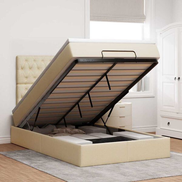 VidaXL Osmanská posteľ s matracom a LED krémovou 120x200 cm Látka