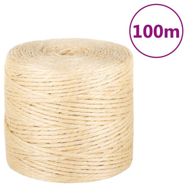vidaXL Lano 100% sisal 4 mm 100 m