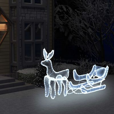 vidaXL Vianočná svetelná dekorácia, sob a sane so sieťkou, 432 LED