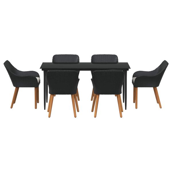 vidaXL Z&aacute;hradn&yacute; jed&aacute;lensk&yacute; set s vank&uacute;&scaron;om 7 pcs Čierna polyratan