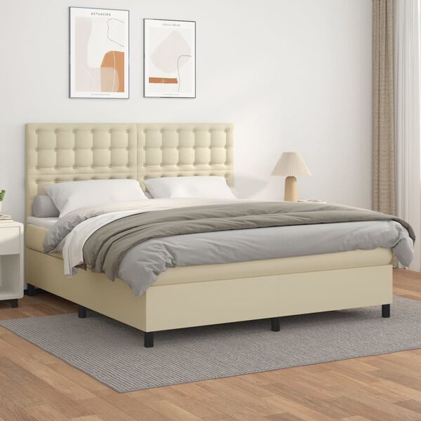 vidaXL Boxspring posteľ s matracom kr&eacute;mov&aacute; 180x200 cm umel&aacute; koža