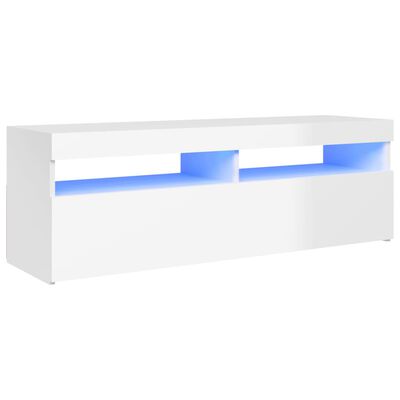 vidaXL TV skrinka s LED svetlami lesklá biela 120x35x40 cm