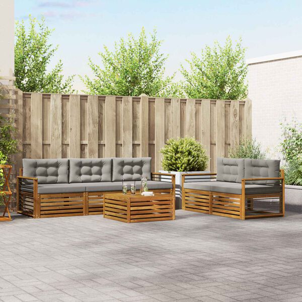 vidaXL Z&aacute;hradn&aacute; s&uacute;prava gaučov s vank&uacute;&scaron;om 6 pcs Pr&iacute;rodn&aacute; a svetlosiv&aacute;